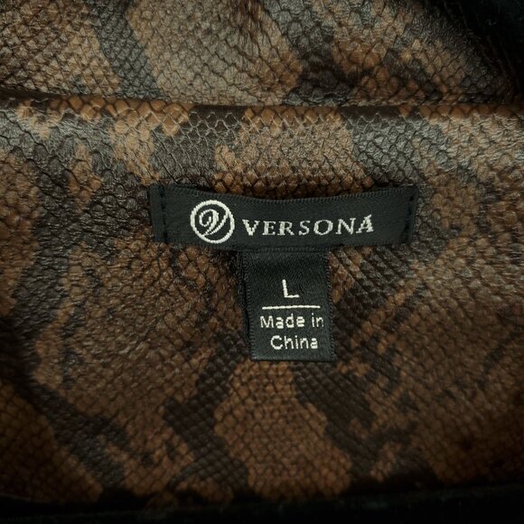 Versona Faux Snakeskin Long Line Belted Trench Coat L Brown/Black - Picture 3 of 16